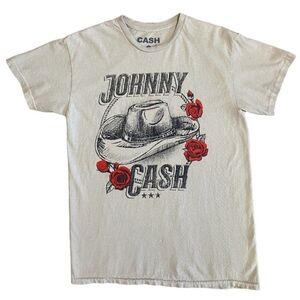 Johnny Cash Graphic Tee - Beige with Red Roses